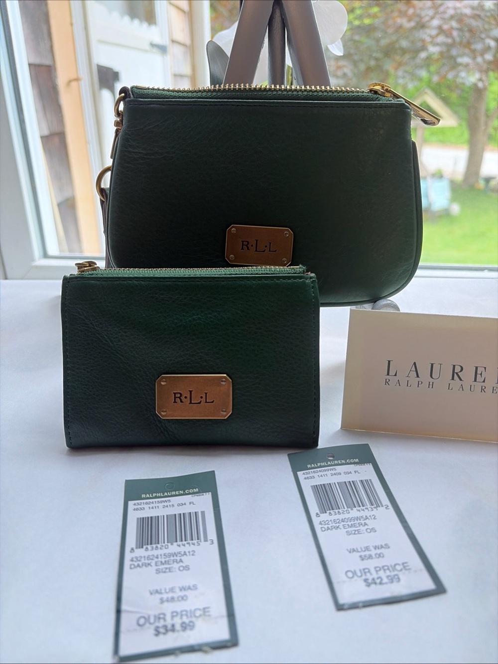 Ralph Lauren Dark Emerald Leather Mini Crossbody & Zip Wallet Set